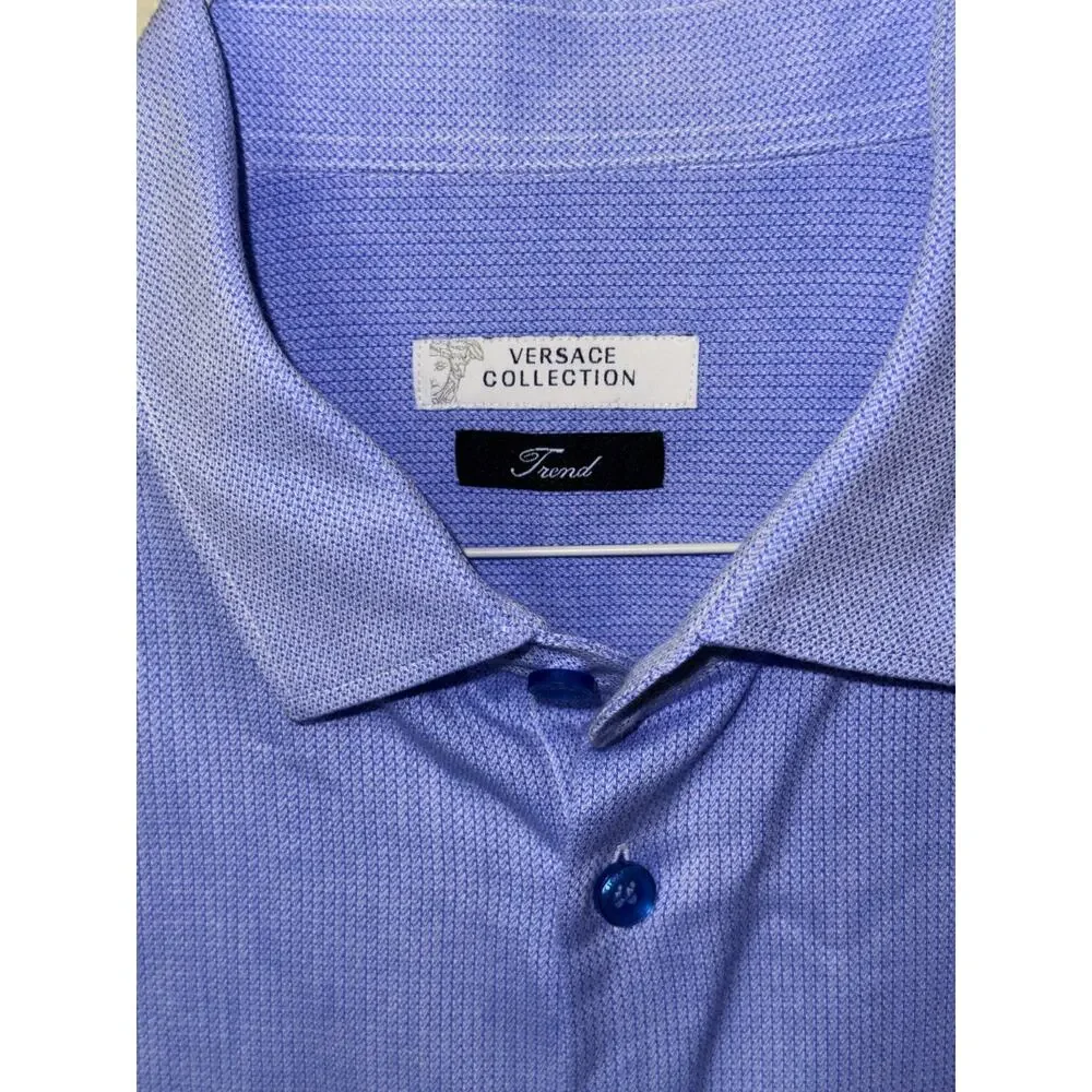 Gianni Versace Collection Trend Men’s Size-M Blue Textured Dress Shirt - Picture 3 of 8